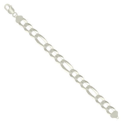 925 Silver Pave Super Flat Figaro Chain 11.5mm