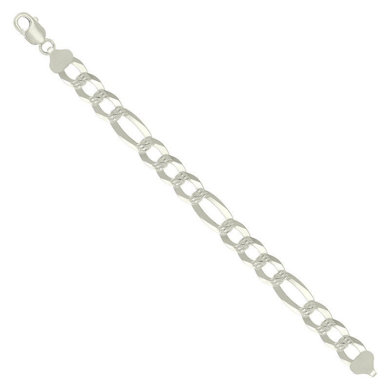 925 Silver Pave Super Flat Figaro Chain 11.5mm