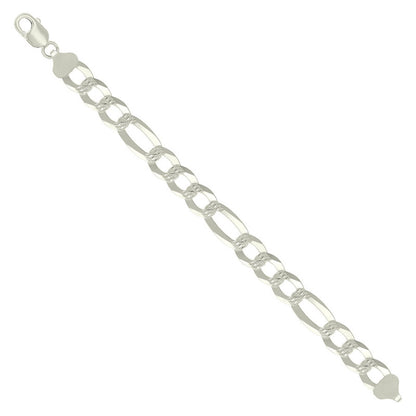 925 Silver Pave Super Flat Figaro Chain 11.5mm
