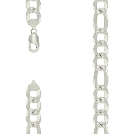 925 Silver Pave Super Flat Figaro Chain 14mm