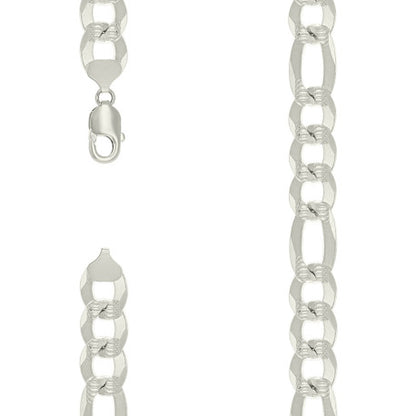 925 Silver Pave Super Flat Figaro Chain 14mm