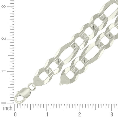 925 Silver Pave Super Flat Figaro Chain 14mm