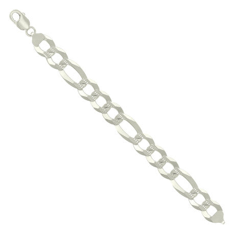 925 Silver Pave Super Flat Figaro Chain 14mm