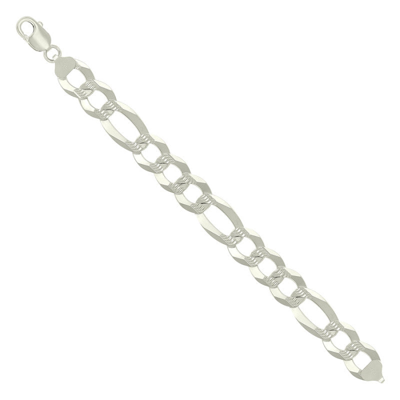 925 Silver Pave Super Flat Figaro Chain 14mm