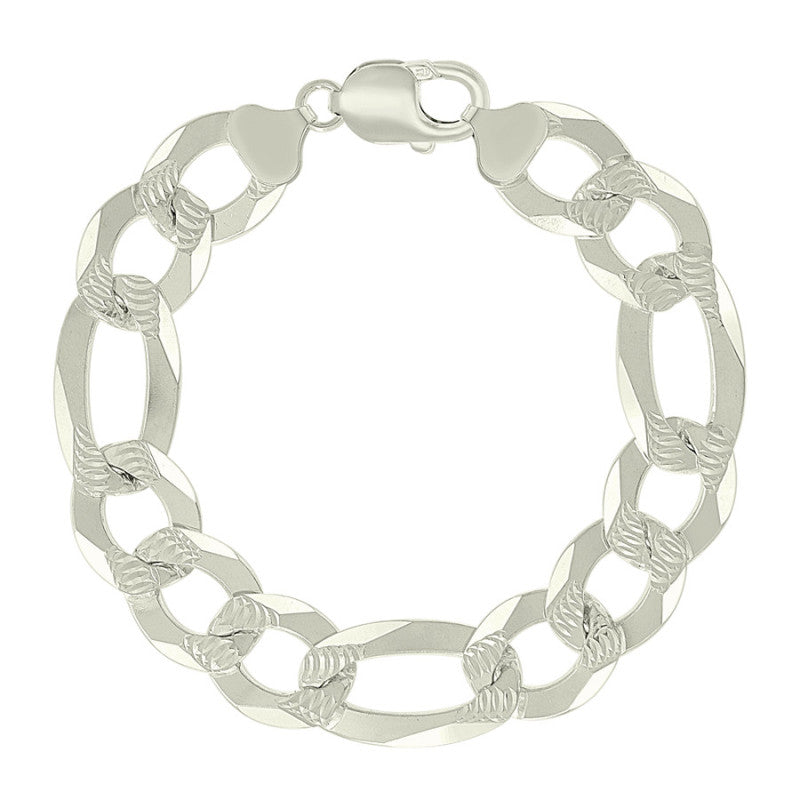 925 Silver Pave Super Flat Figaro Chain 14mm