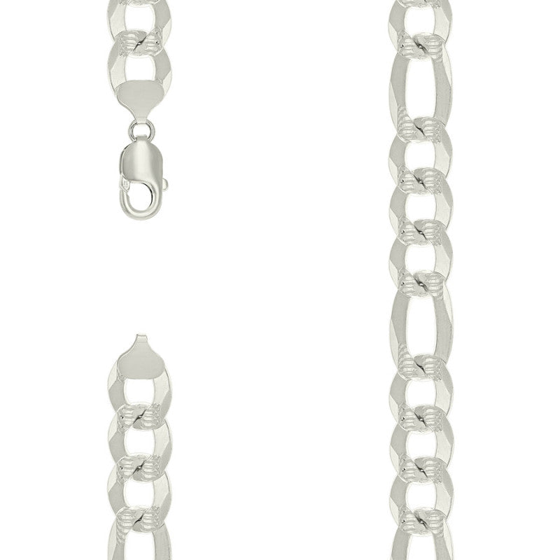 925 Silver Pave Super Flat Figaro Chain 14mm