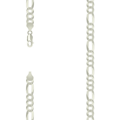 925 Silver Pave Super Flat Figaro Chain 7.7mm
