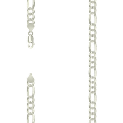 925 Silver Pave Super Flat Figaro Chain 7.7mm