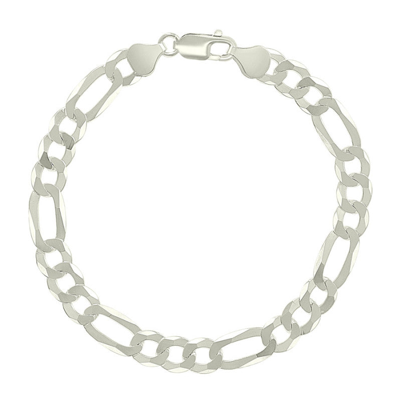 925 Silver Pave Super Flat Figaro Chain 7.7mm