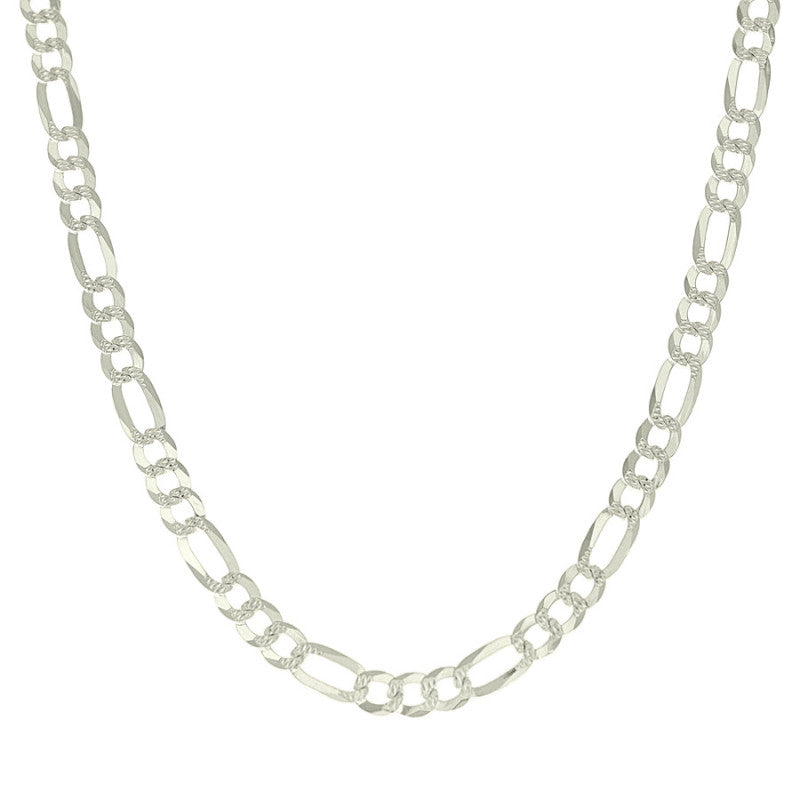 925 Silver Pave Super Flat Figaro Chain 7.7mm