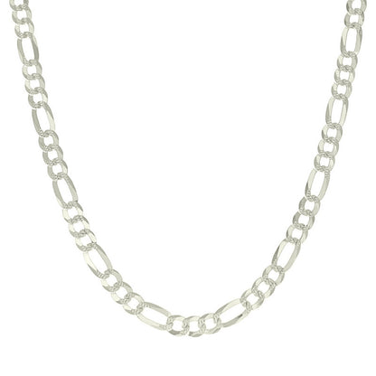 925 Silver Pave Super Flat Figaro Chain 7.7mm