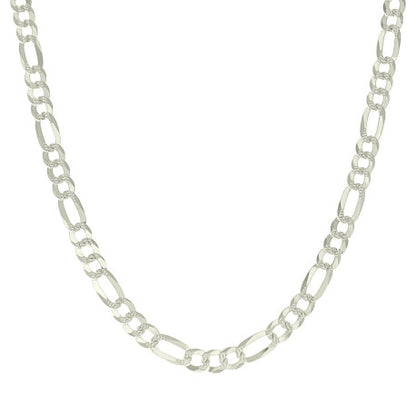 925 Silver Pave Super Flat Figaro Chain 7.7mm