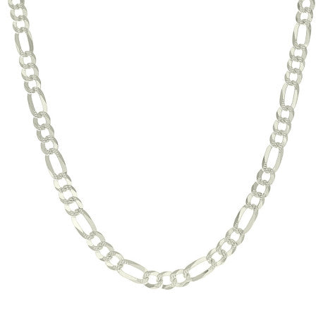 925 Silver Pave Super Flat Figaro Chain 7.7mm