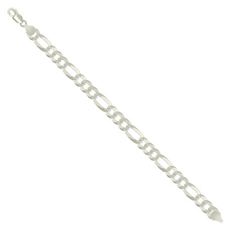 925 Silver Pave Super Flat Figaro Chain 7.7mm