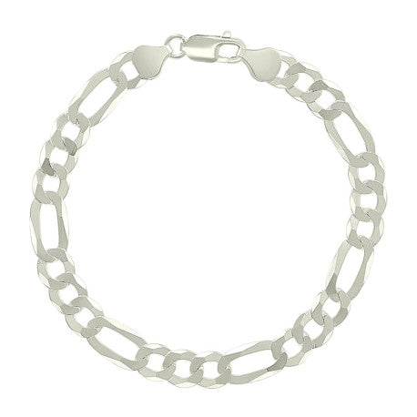 925 Silver Pave Super Flat Figaro Chain 7.7mm