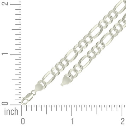 925 Silver Pave Super Flat Figaro Chain 7.7mm