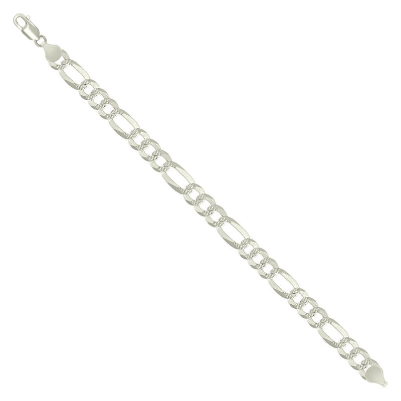 925 Silver Pave Super Flat Figaro Chain 7.7mm