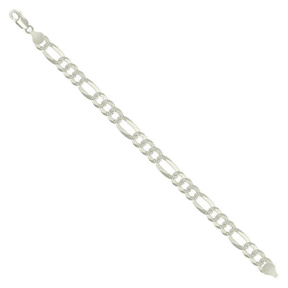 925 Silver Pave Super Flat Figaro Chain 7.7mm