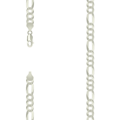 925 Silver Pave Super Flat Figaro Chain 7.7mm