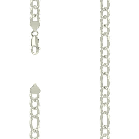925 Silver Pave Super Flat Figaro Chain 8.6mm