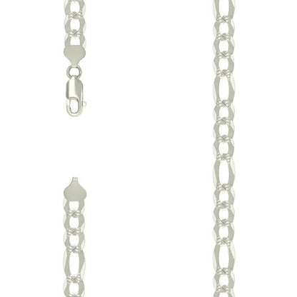 925 Silver Pave Super Flat Figaro Chain 8.6mm