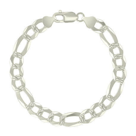 925 Silver Pave Super Flat Figaro Chain 8.6mm