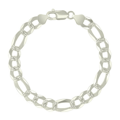 925 Silver Pave Super Flat Figaro Chain 8.6mm