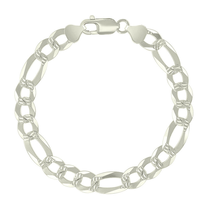 925 Silver Pave Super Flat Figaro Chain 8.6mm