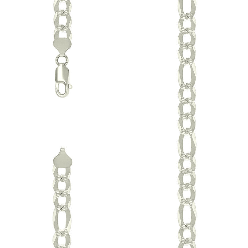 925 Silver Pave Super Flat Figaro Chain 8.6mm