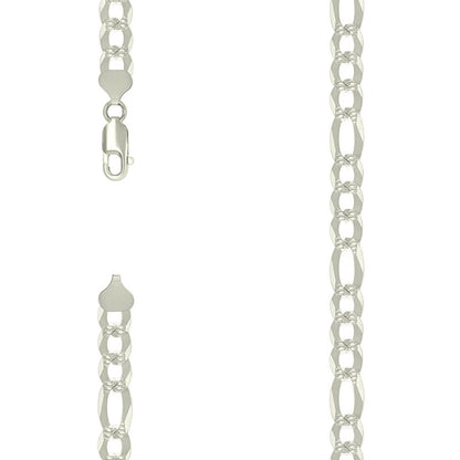 925 Silver Pave Super Flat Figaro Chain 8.6mm