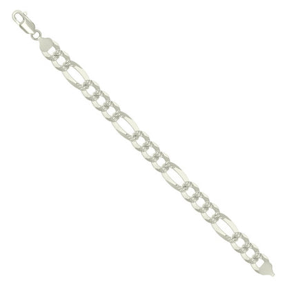 925 Silver Pave Super Flat Figaro Chain 9.8mm