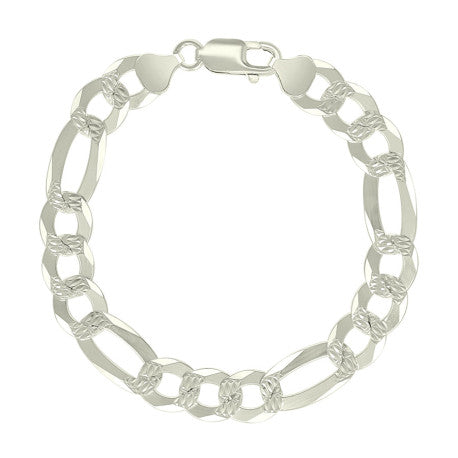925 Silver Pave Super Flat Figaro Chain 9.8mm