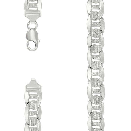 925 Sterling Silver Solid Pave Classic Mariner Chain 11mm