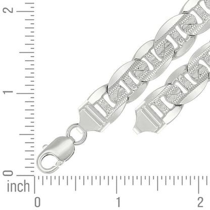 925 Sterling Silver Solid Pave Classic Mariner Chain 11mm