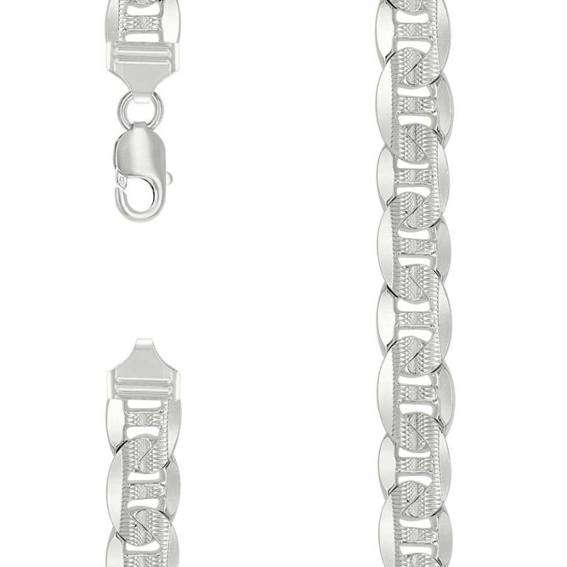 925 Sterling Silver Solid Pave Classic Mariner Chain 11mm