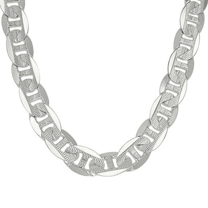 925 Sterling Silver Solid Pave Classic Mariner Chain 11mm