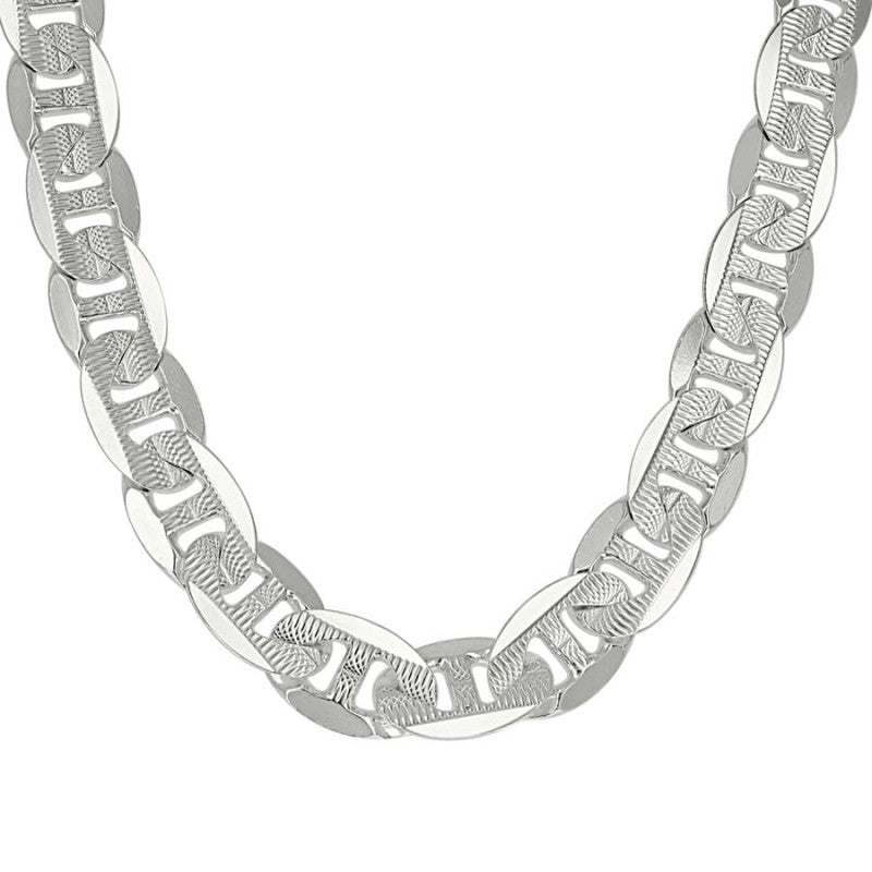 925 Sterling Silver Solid Pave Classic Mariner Chain 11mm