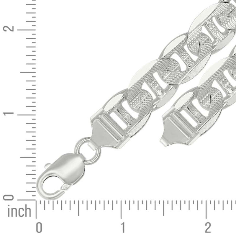 925 Sterling Silver Solid Pave Classic Mariner Chain 13mm