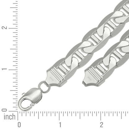 925 Sterling Silver Solid Classic Mariner Chain 13mm