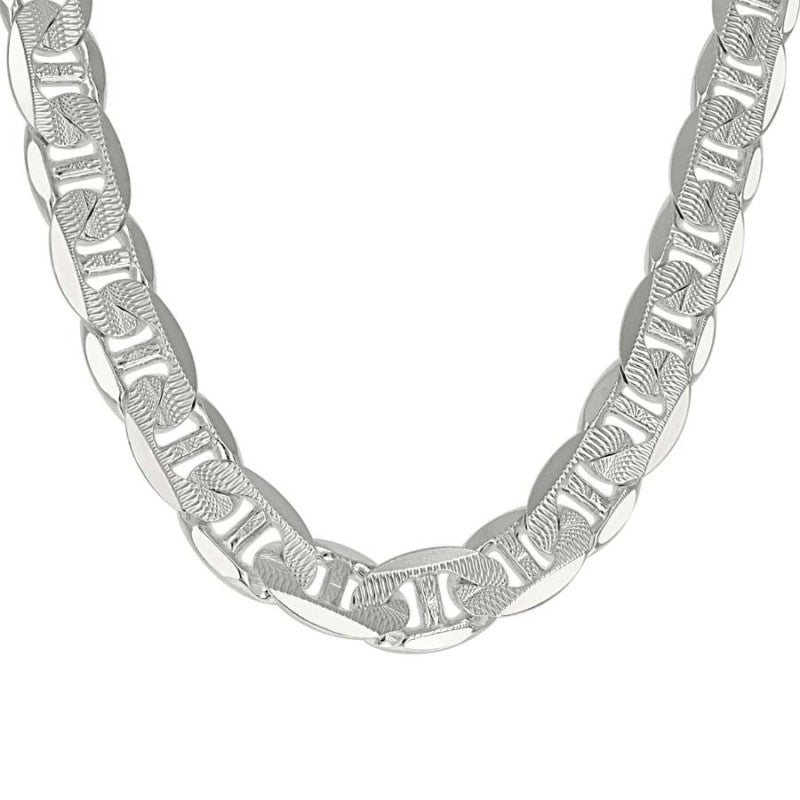 925 Sterling Silver Solid Pave Classic Mariner Chain 13mm