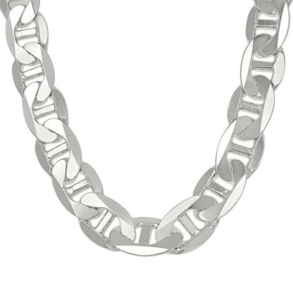 925 Sterling Silver Solid Classic Mariner Chain 13mm