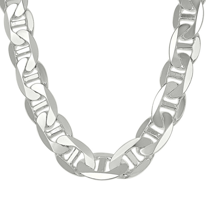 925 Sterling Silver Solid Classic Mariner Chain 13mm