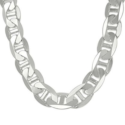 925 Sterling Silver Solid Classic Mariner Chain 13mm