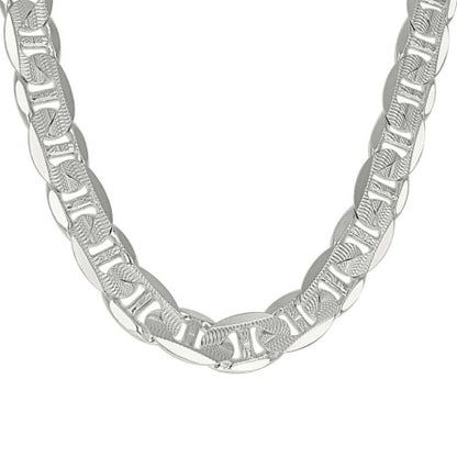 925 Sterling Silver Solid Pave Classic Mariner Chain 13mm