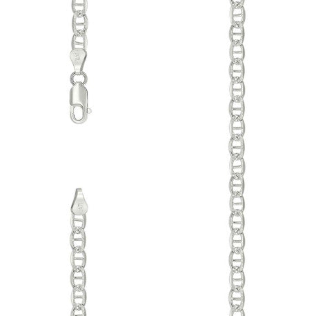 925 Sterling Silver Solid Pave Classic Mariner Chain 3mm