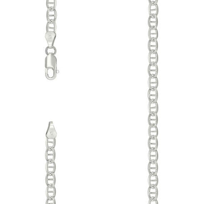 925 Sterling Silver Solid Pave Classic Mariner Chain 3mm