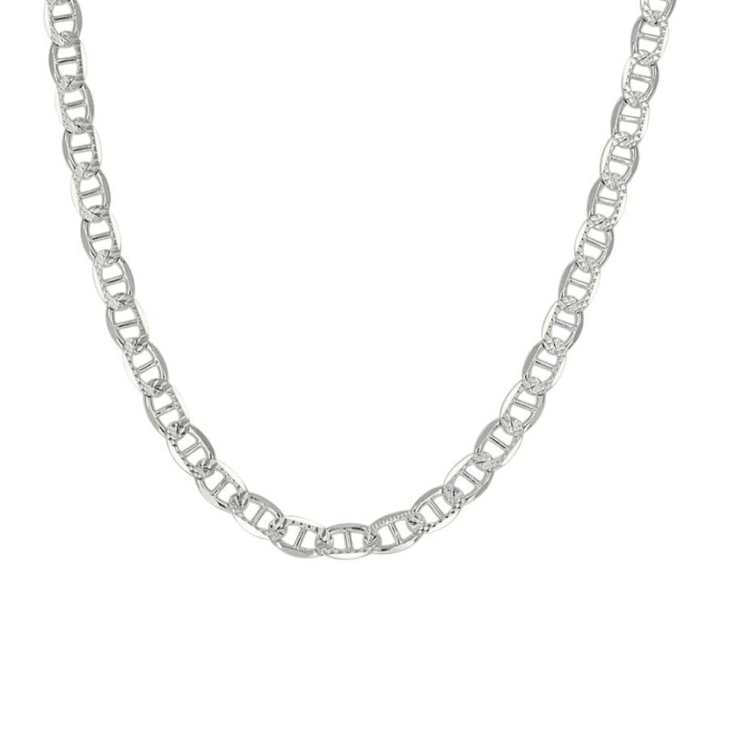 925 Sterling Silver Solid Pave Classic Mariner Chain 3mm