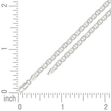 925 Sterling Silver Solid Pave Classic Mariner Chain 3mm