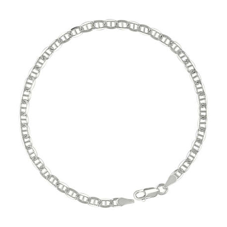 925 Sterling Silver Solid Pave Classic Mariner Chain 3mm