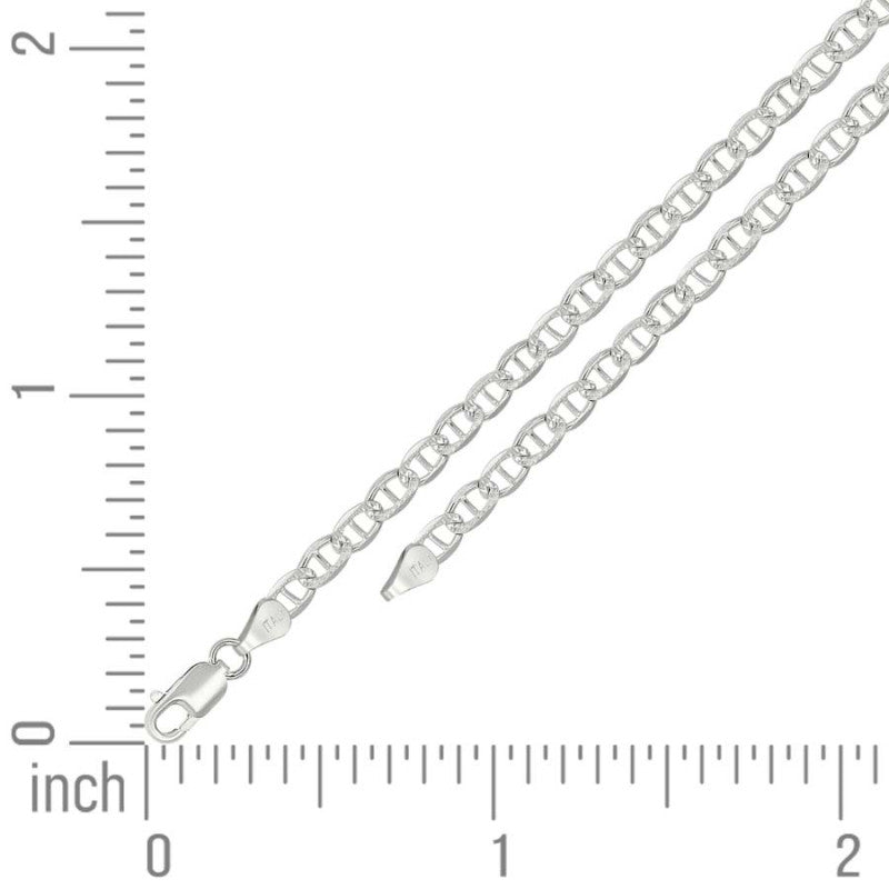 925 Sterling Silver Solid Pave Classic Mariner Chain 3mm